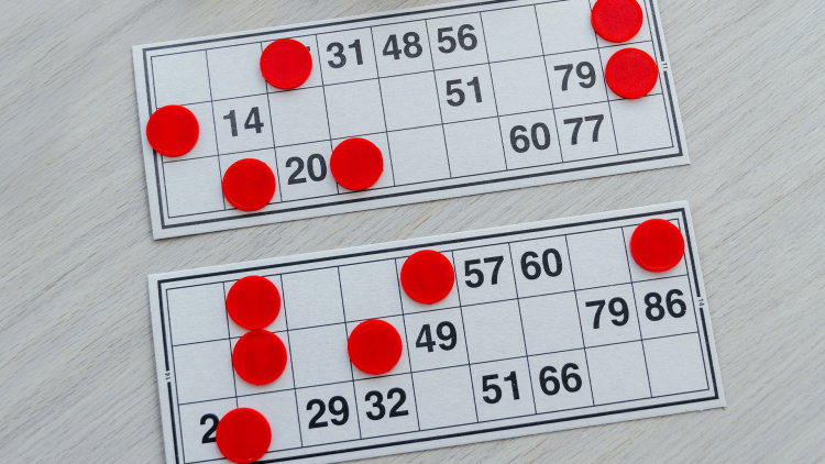 Dos cartones de bingo con sus fichas